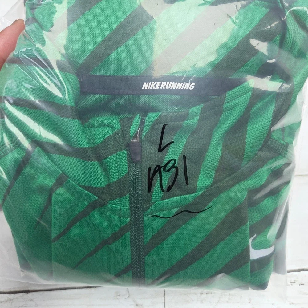 Nike Dri-FIT Running 1/4 Zip Pullover Striped Mens L Green Black 451280-341